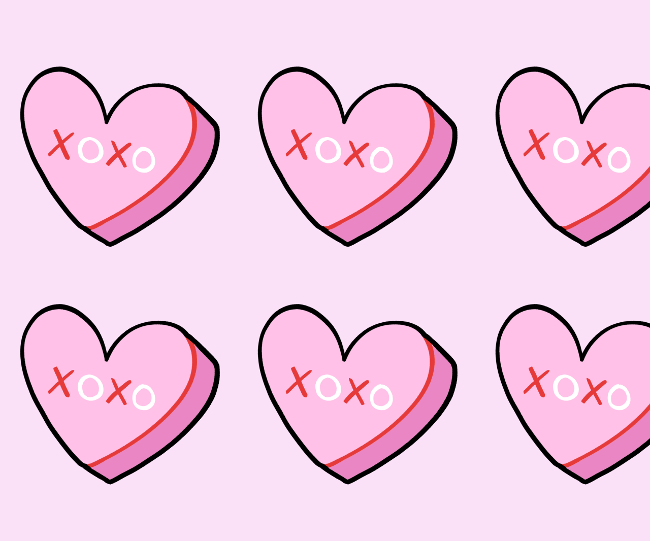 Illustration of pink conversation candy hearts.