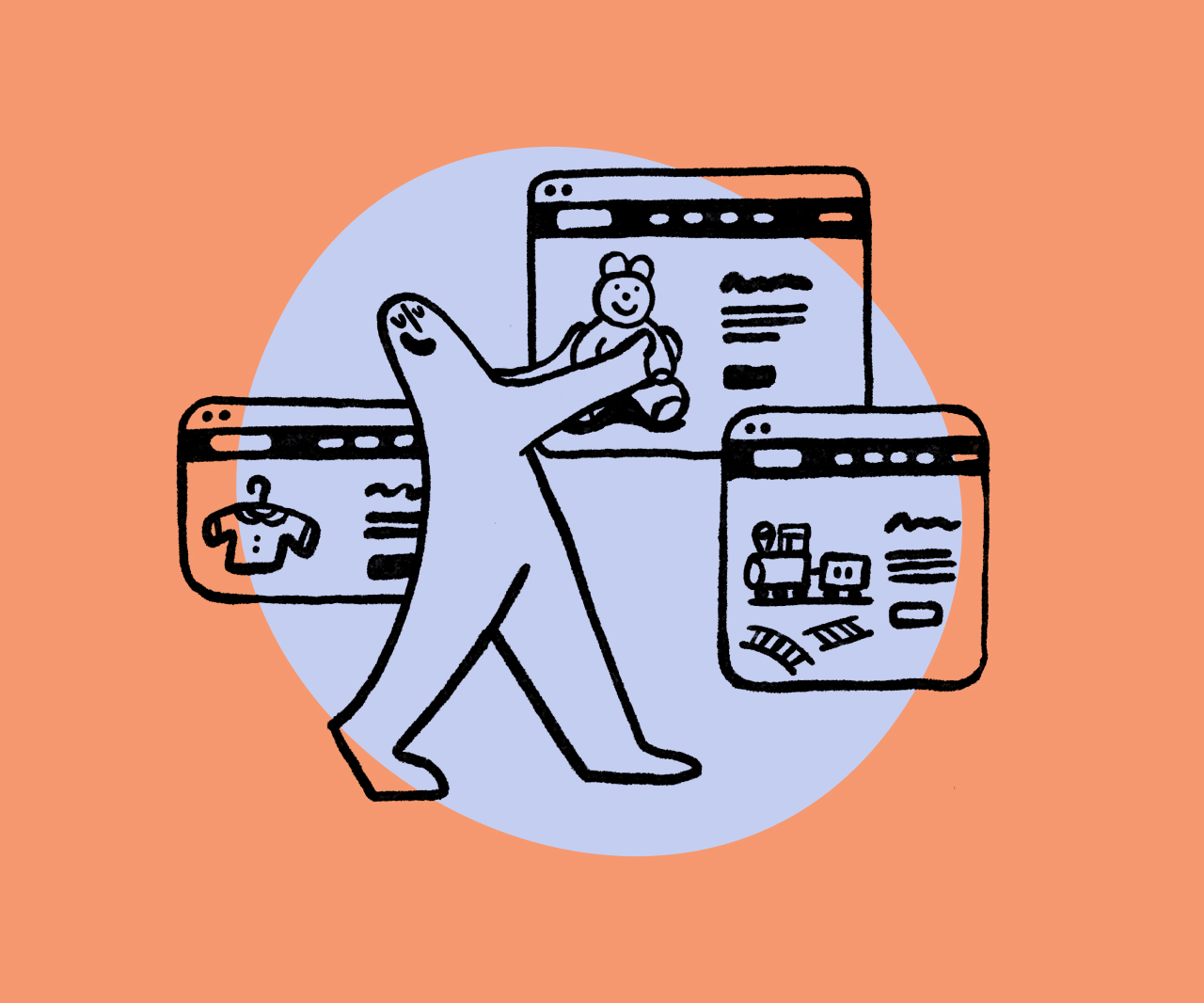 Illustration of person shopping online.