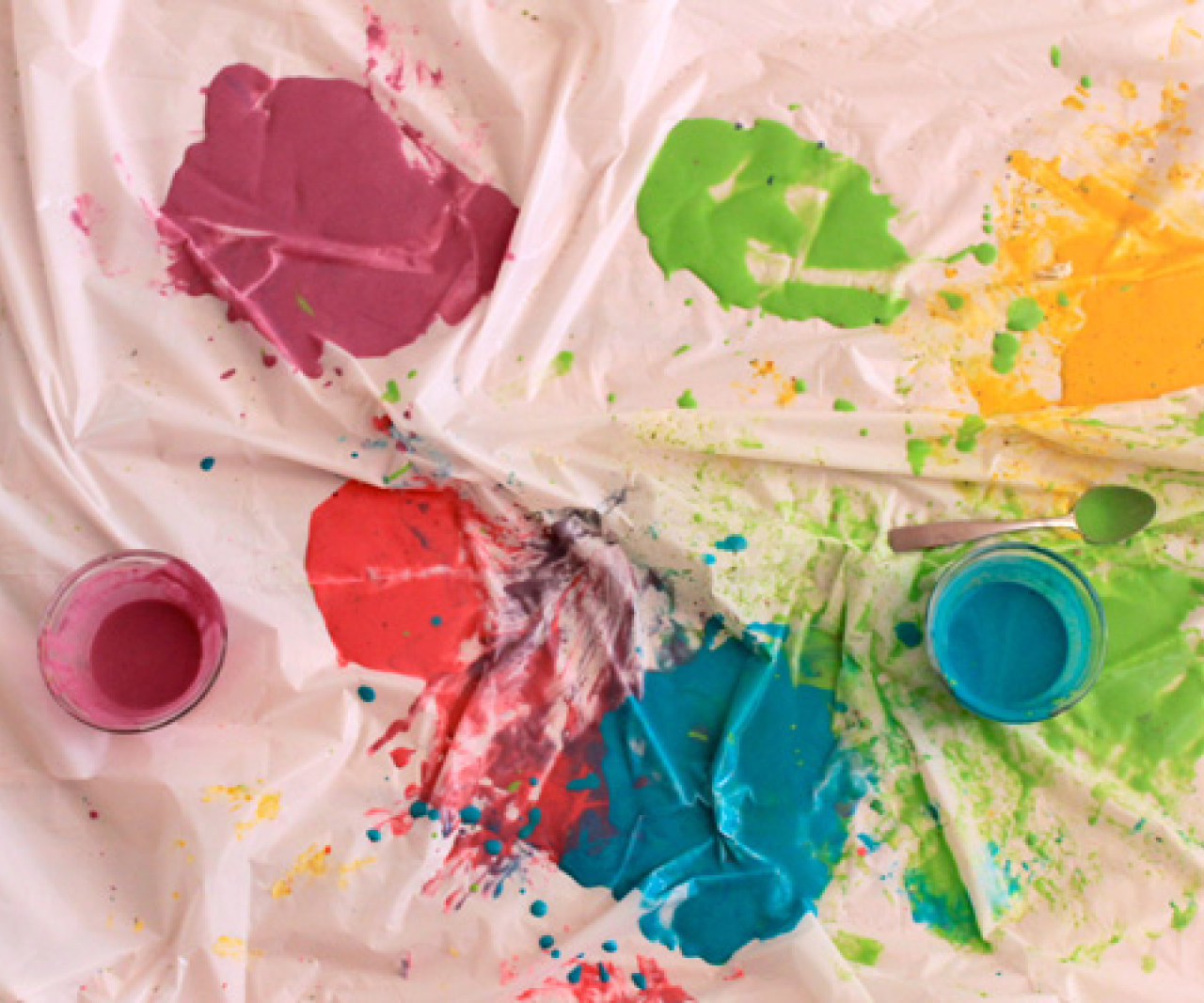 Colorful paint for a child-friendly Holi celebration.