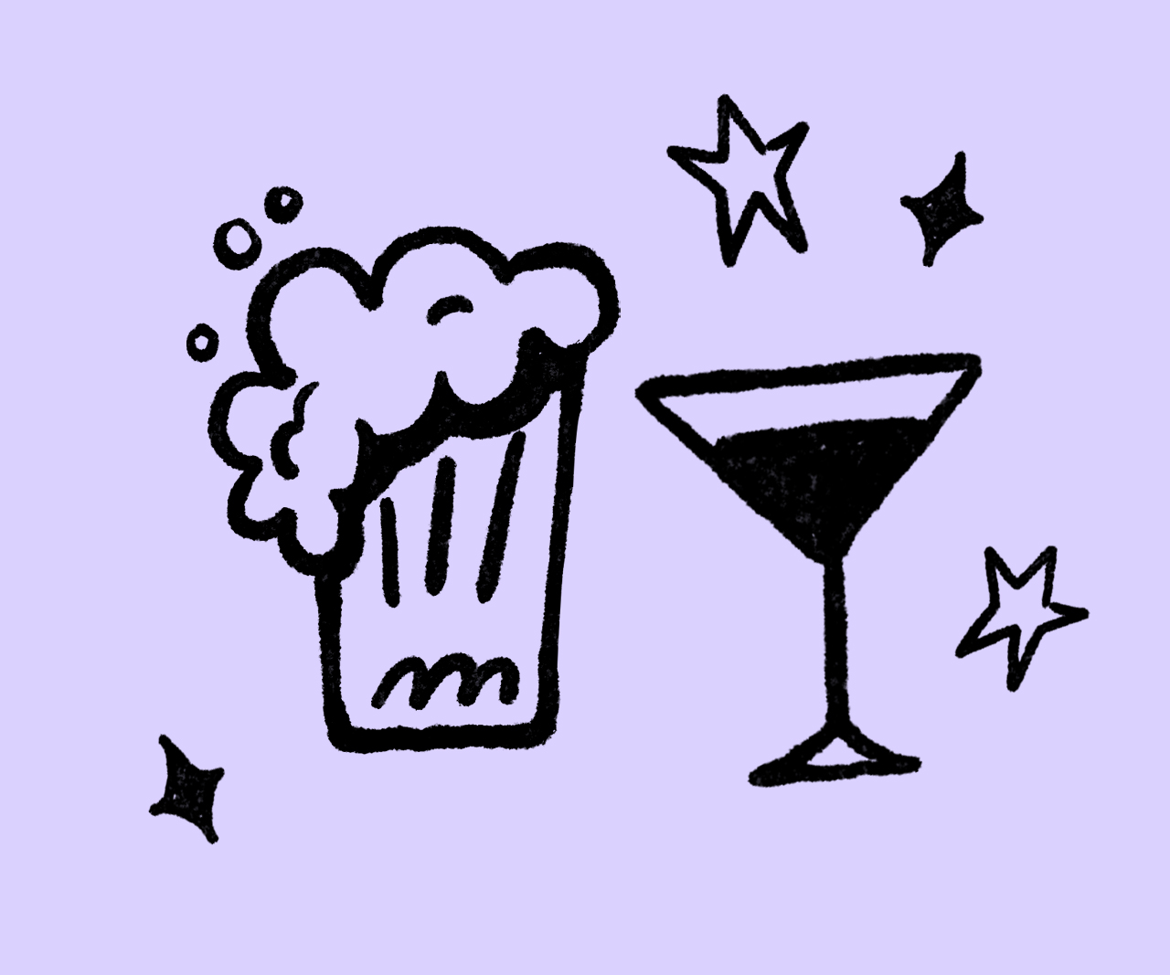 Illustration of a martini and beer.