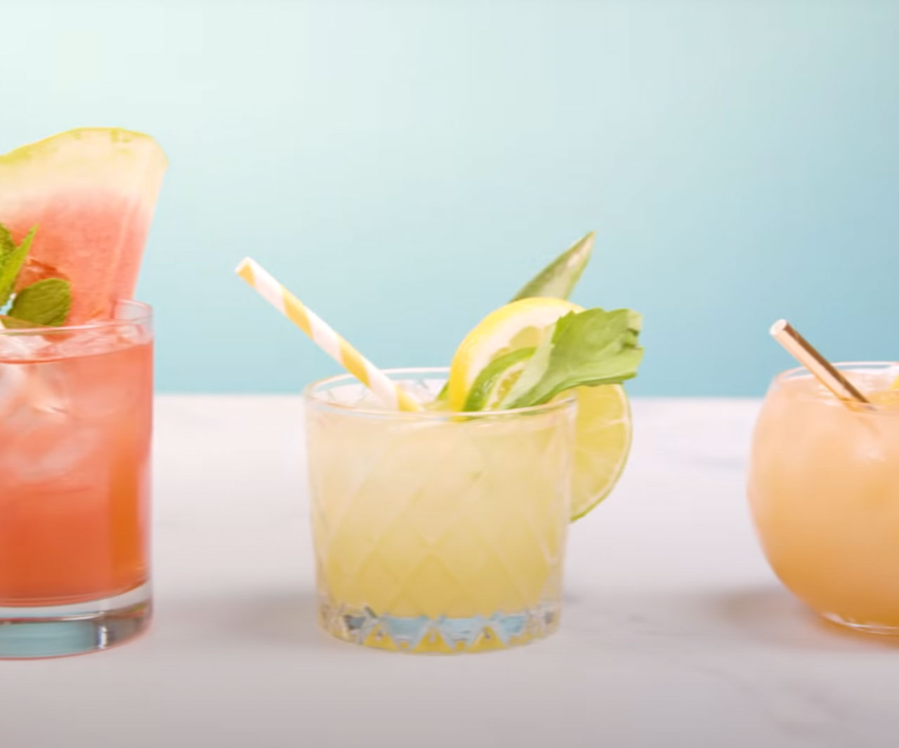 Trio of summer cocktail drinks.