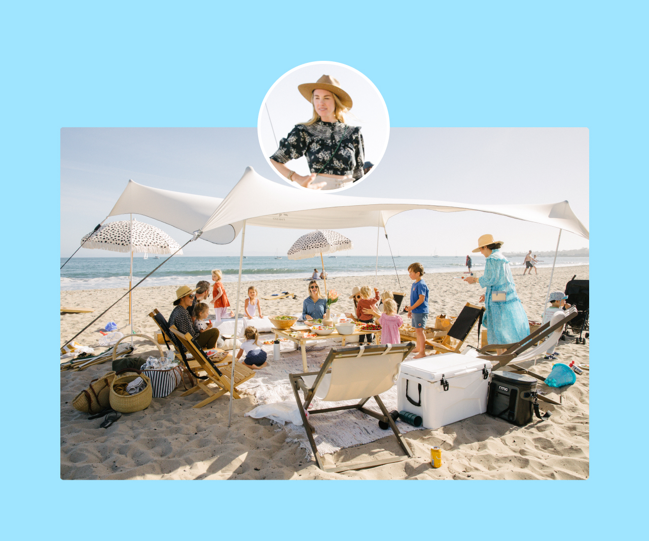 Beach party with a photo of Jessie De Lowe.