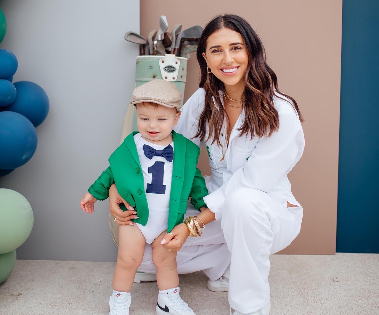 Dede Raad with her son Jet at his golf-themed birthday party.