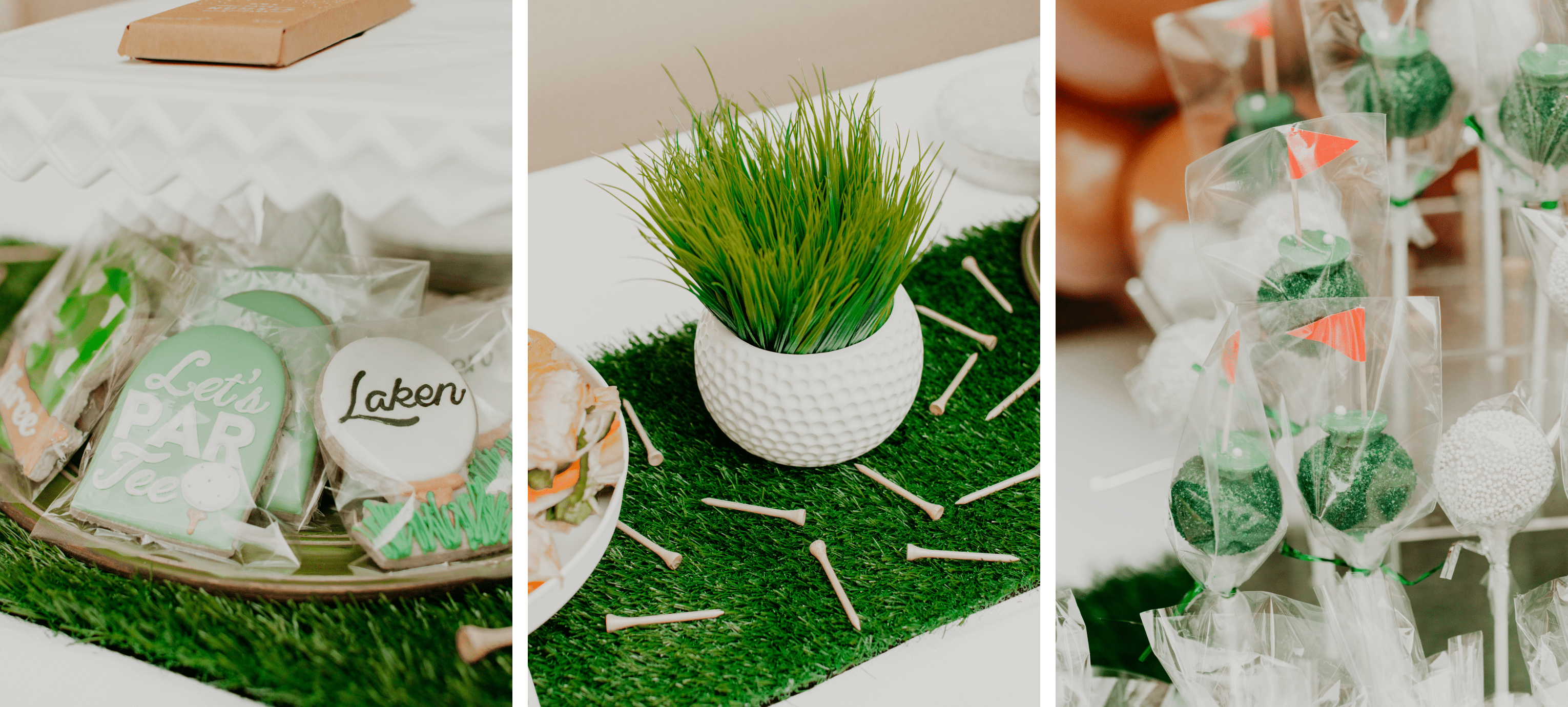 Three different images of the snack table.