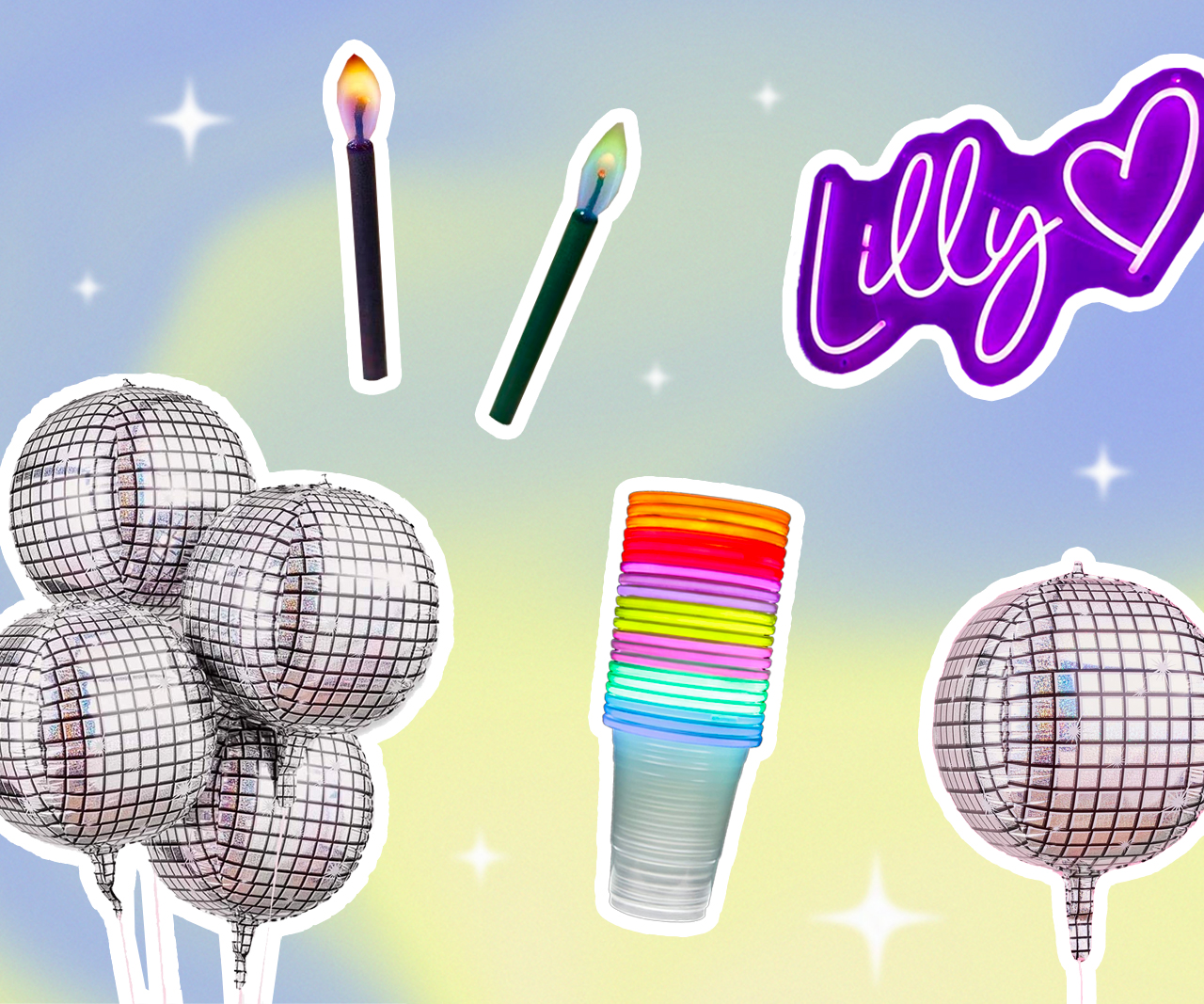 A collage of birthday products.
