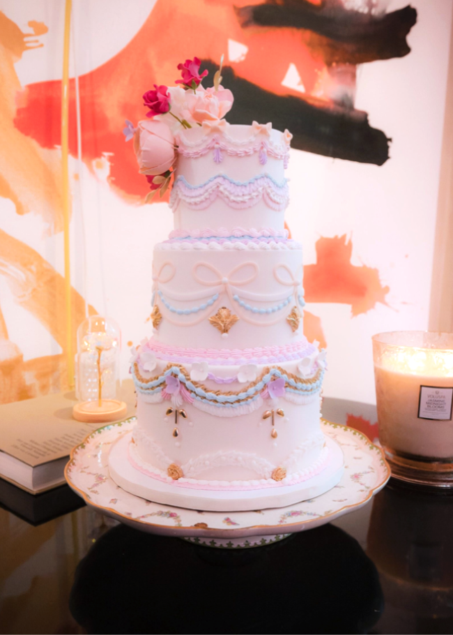 A three-tiered cake.