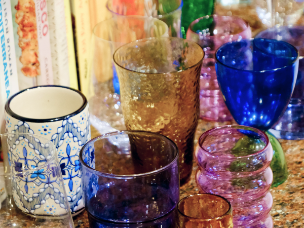 Various cups and glassware.