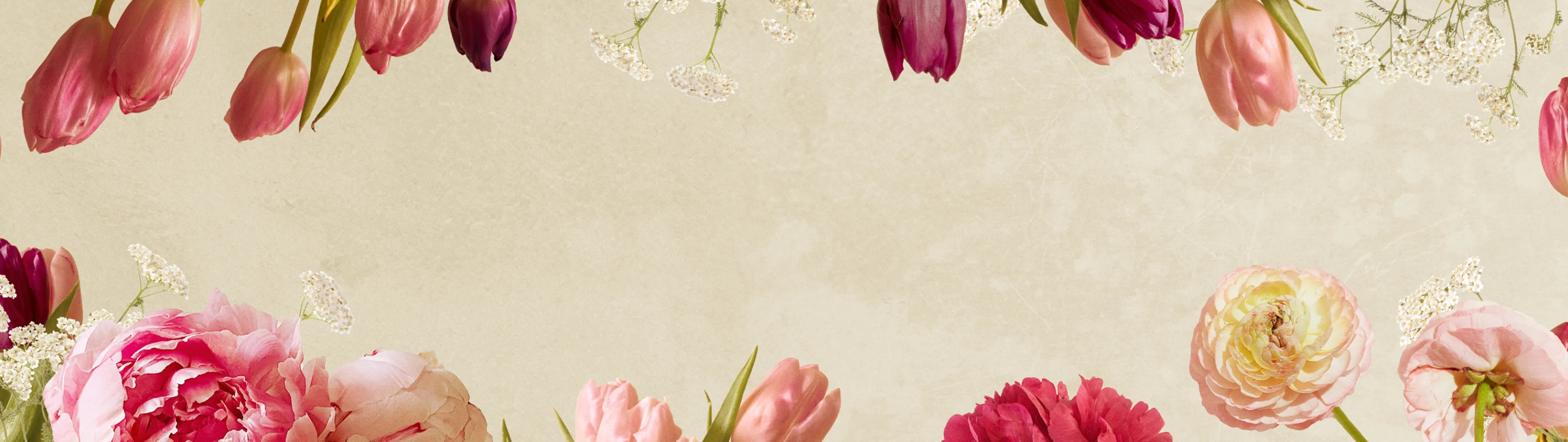 A soft beige textured background with pale pink roses adorning the corners. Copy in the center says "For the moms who deserve it all."