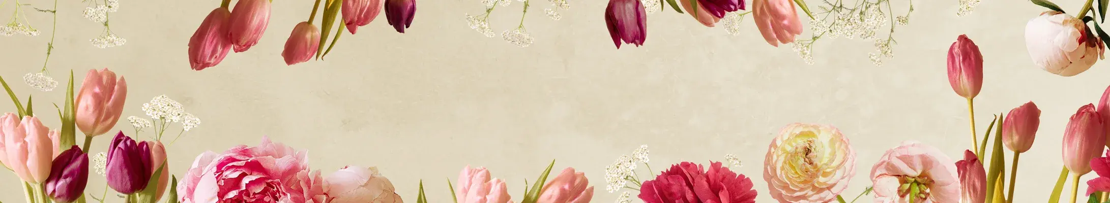 A soft beige textured background with pale pink roses adorning the corners. Copy in the center says "For the moms who deserve it all."