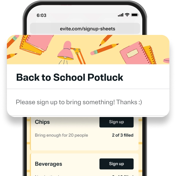 An image of a SignUp Sheet for a back-to-school potluck. 
