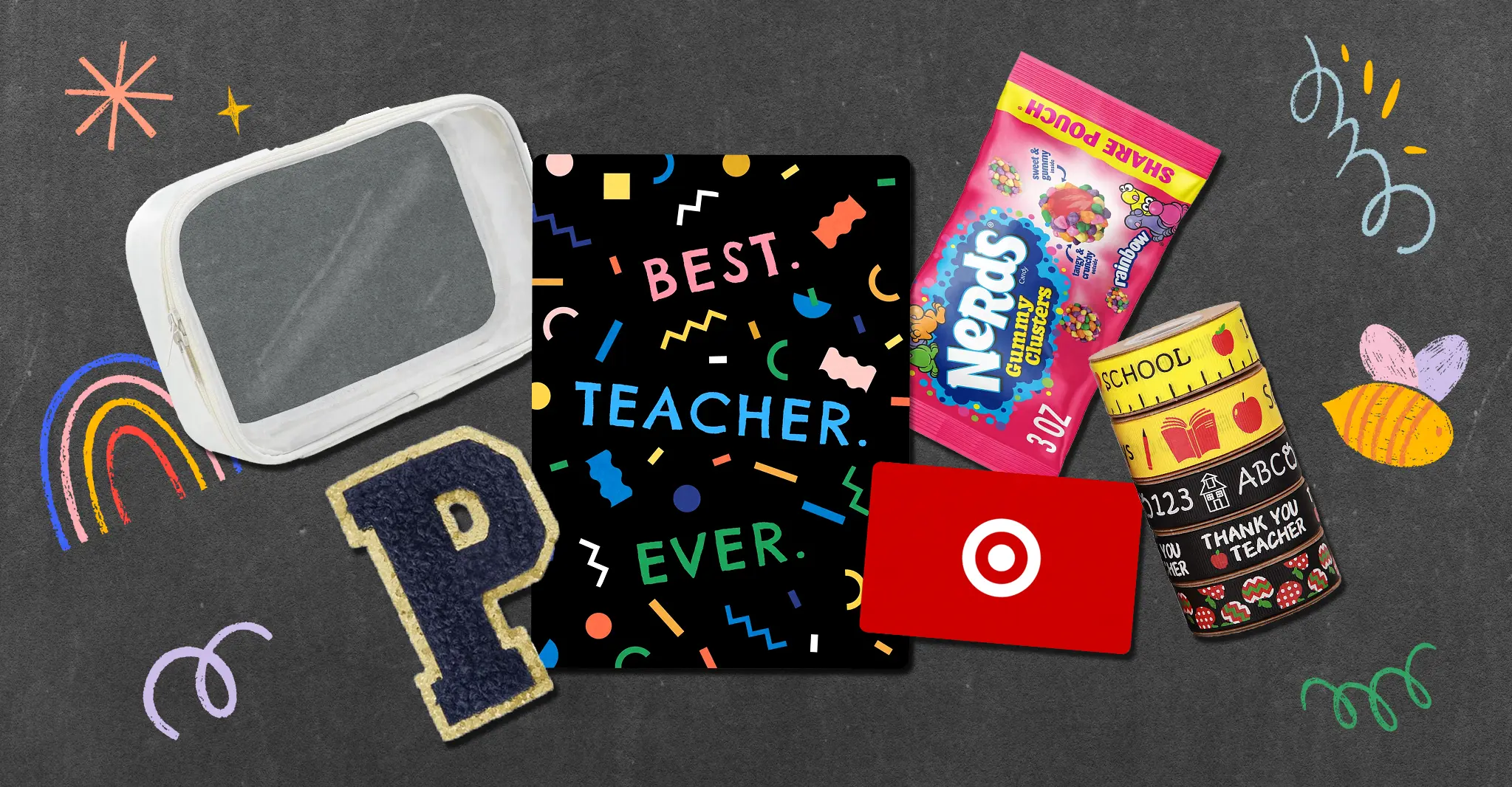 A collage of supplies needed to make a back-to-school survival kit for teachers
