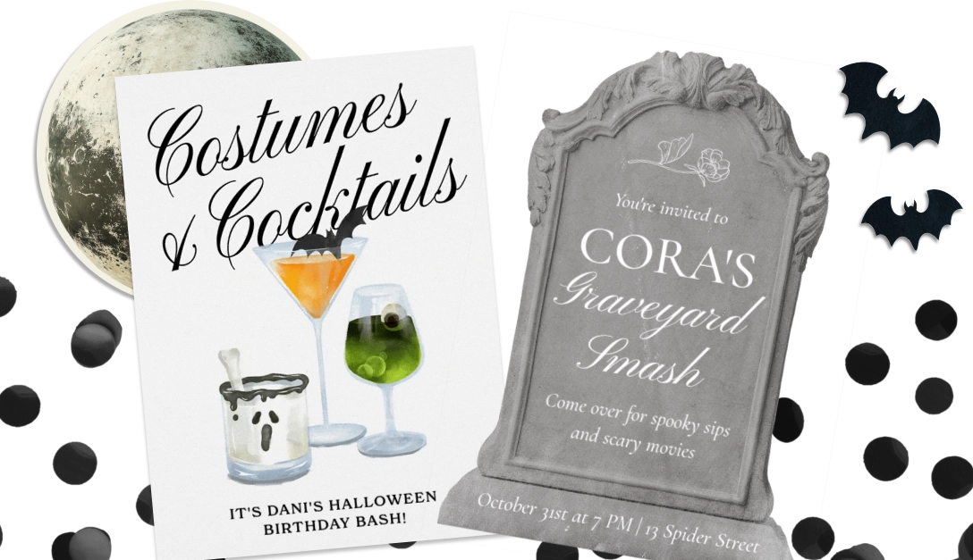A Halloween banner showcasing Halloween party invitations and spooky imagery.