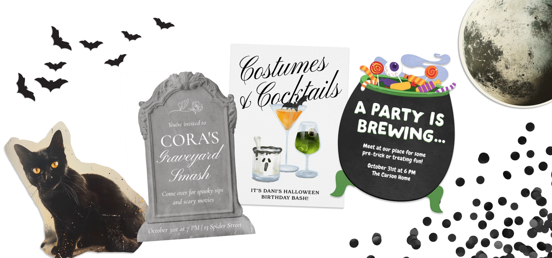 A Halloween banner showcasing Halloween party invitations and spooky imagery.
