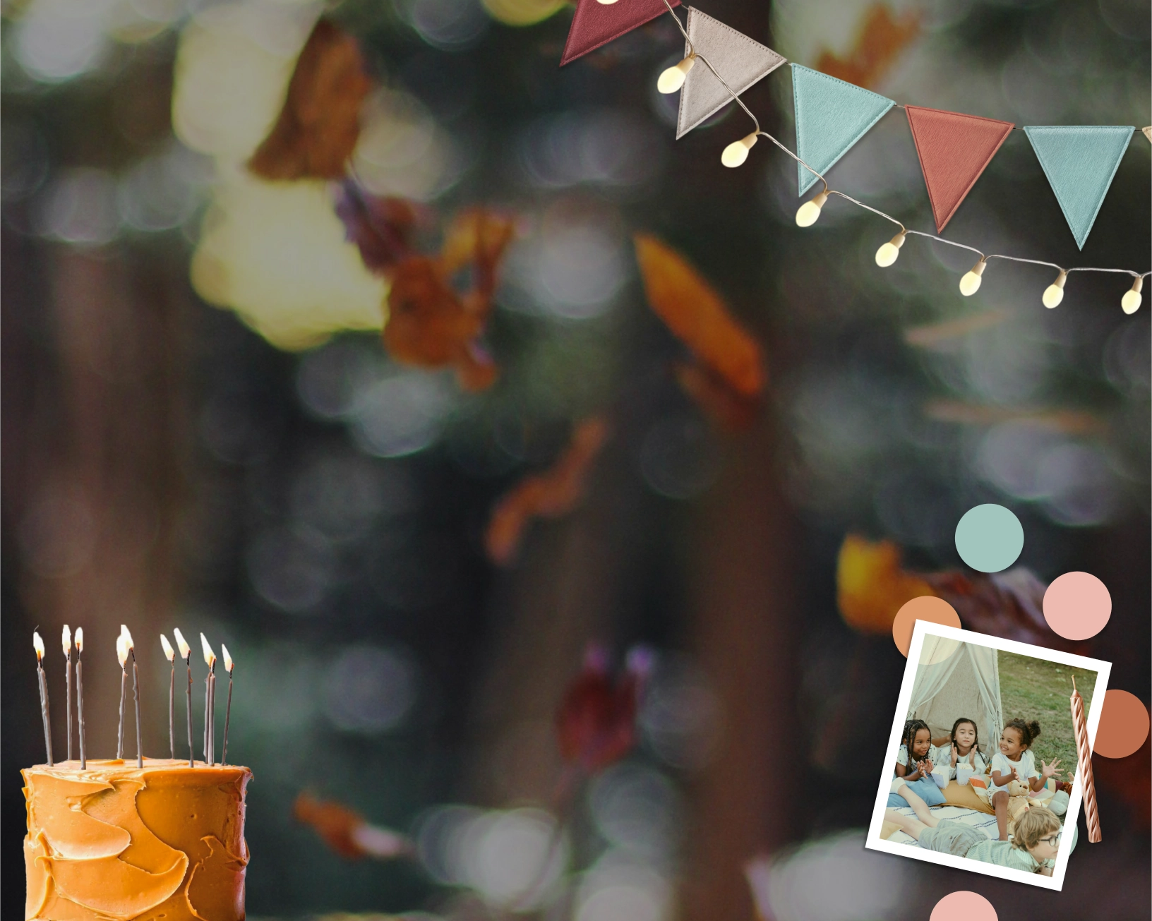 An autumnal kids' birthday themed banner with the copy: "Say hello to fall birthday fun"