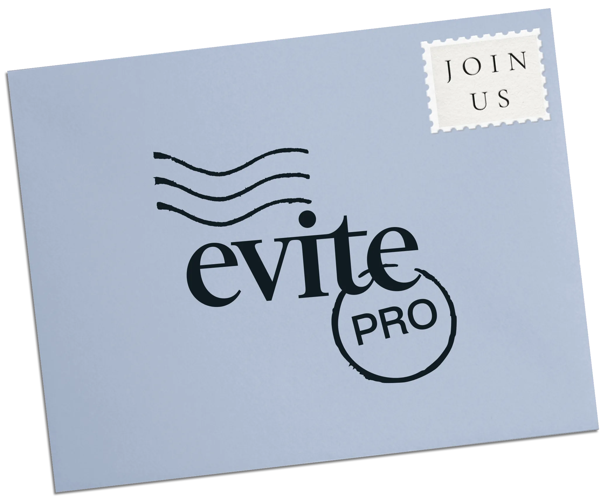A cream banner with the Evite Pro logo on a blue envelope.

