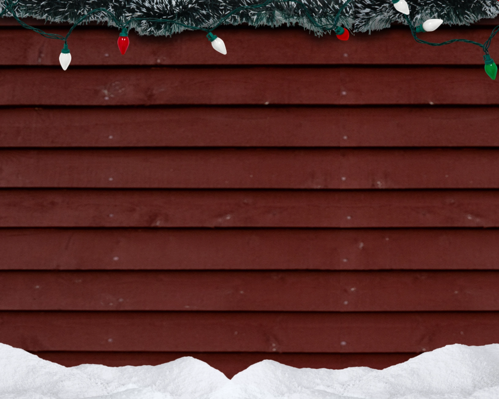 A dark burgundy wood background with a garland on top