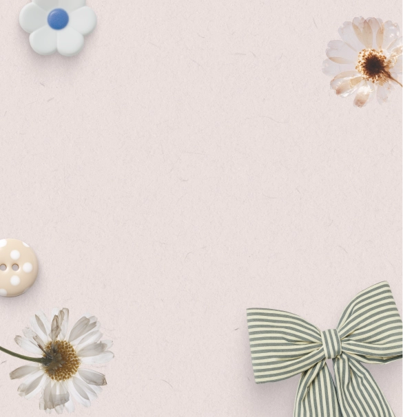 A beige background with bows, flowers. 
