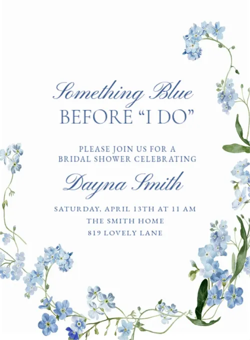 Bridal shower invitation templates with blue florals.