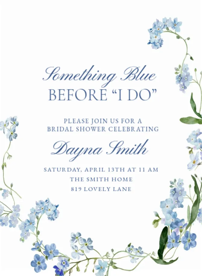 Bridal shower invitation templates with blue florals.
