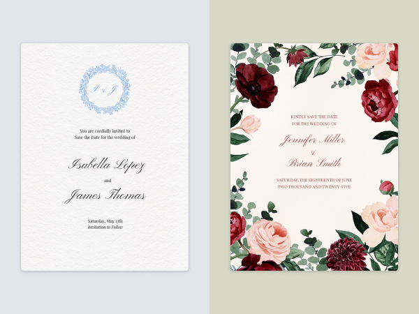 Two examples of classic save the dates.