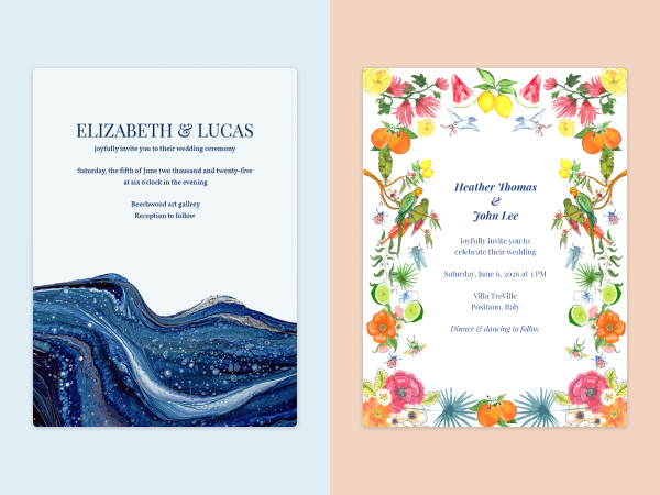 Two wedding invitations suitable for destination weddings.