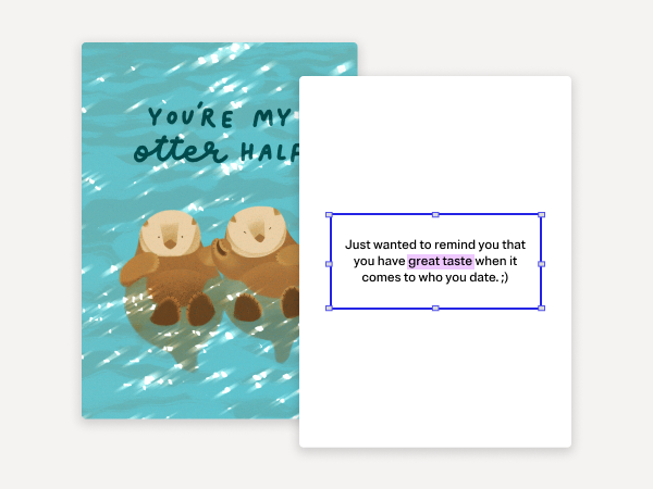 A Valentine's Day card featuring two otters on it.