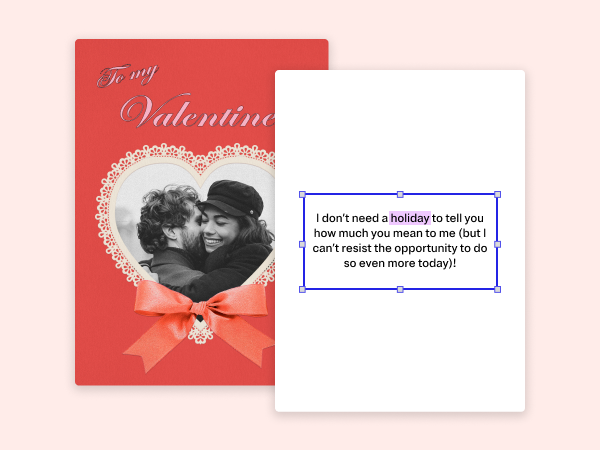 A Valentine's Day card featuring "for my Valentine" written on it with a photo of couple.