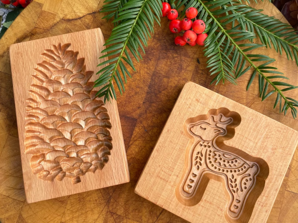 Wooden cookie molds.