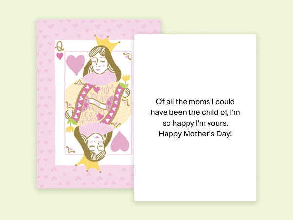 A Mother's Day eCard in the style of a queen of hearts playing card.