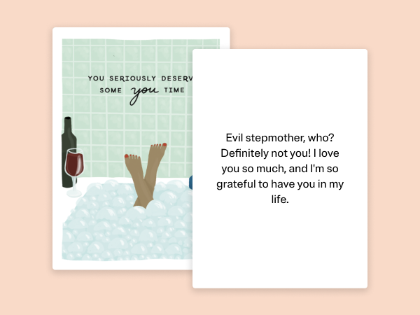 A Mother's Day eCard with a pair of feet peeking out of a bubble bath next to a glass of wine with "Your seriously deserve some you time" written on it.