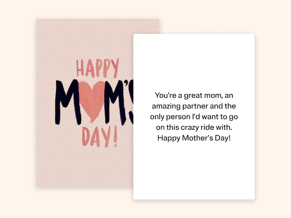 A Mother's Day eCard with "Happy Mom's Day" writen on it with a heart in the middle.