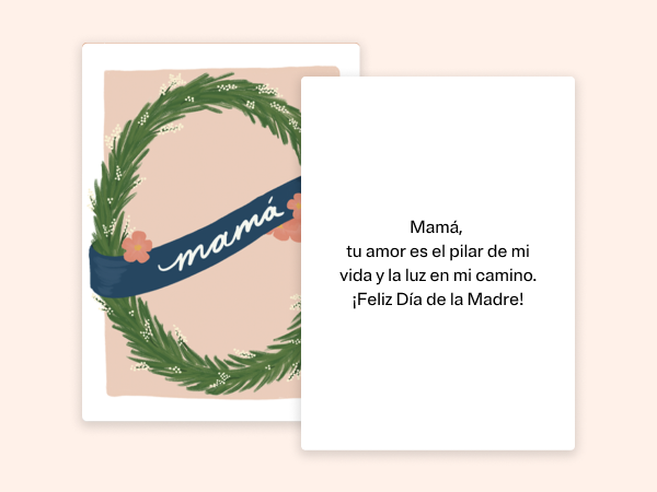 A Mother's Day eCard with a wreath of white flowers and "mamá" written across it.