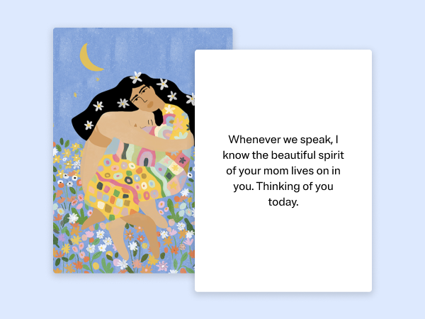 An artistic Mother's Day eCard with two people hugging on a bed of flowers.