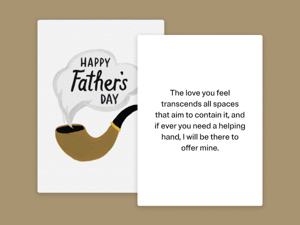 A greeting card with a pipe and "Happy Father's Day" written on it.