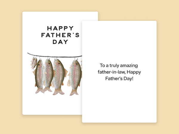 A string of fish on a greeting card with Happy Father's Day written on it.