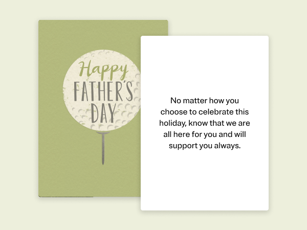 Greeting card with a golf ball on it and Happy Father's Day written on it.