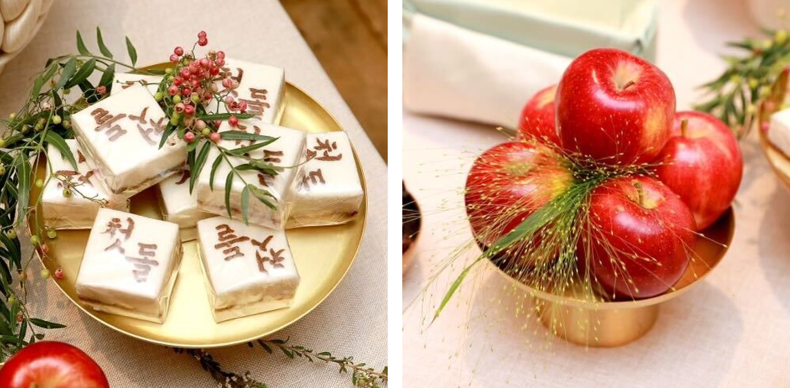 A platter filled with cakes next to a bowl of red apples.