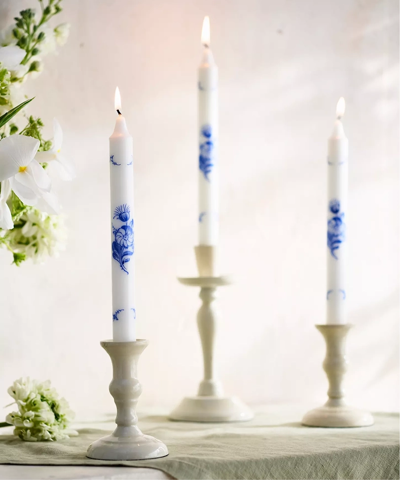 Blue Floral Taper Candles, Set of 4