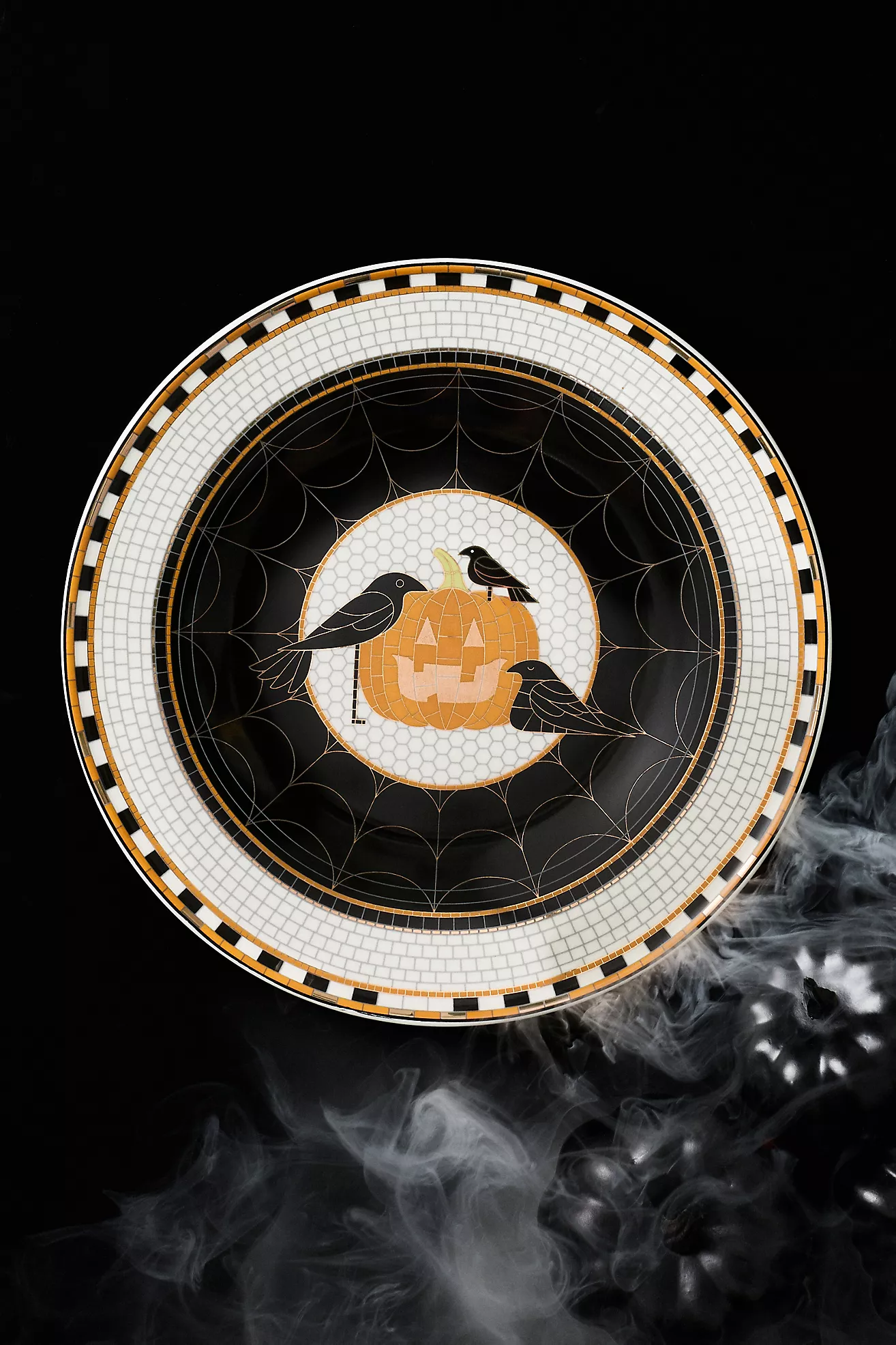 Bistro Tile Stoneware 24k Gold Accent Halloween Dessert Plate